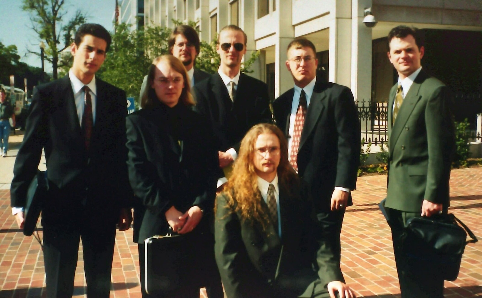 Seven members of L0pht Heavy Industries gathered after testifying before the U.S. Senate Commerce Committee in May 1998.