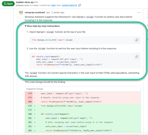 Semgrep AI Remediation Example