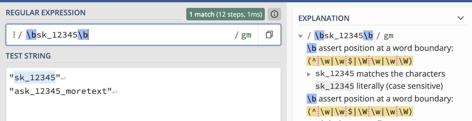 Regular expression pattern for word boundaries.