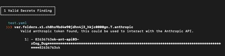 output of valid secrets finding
