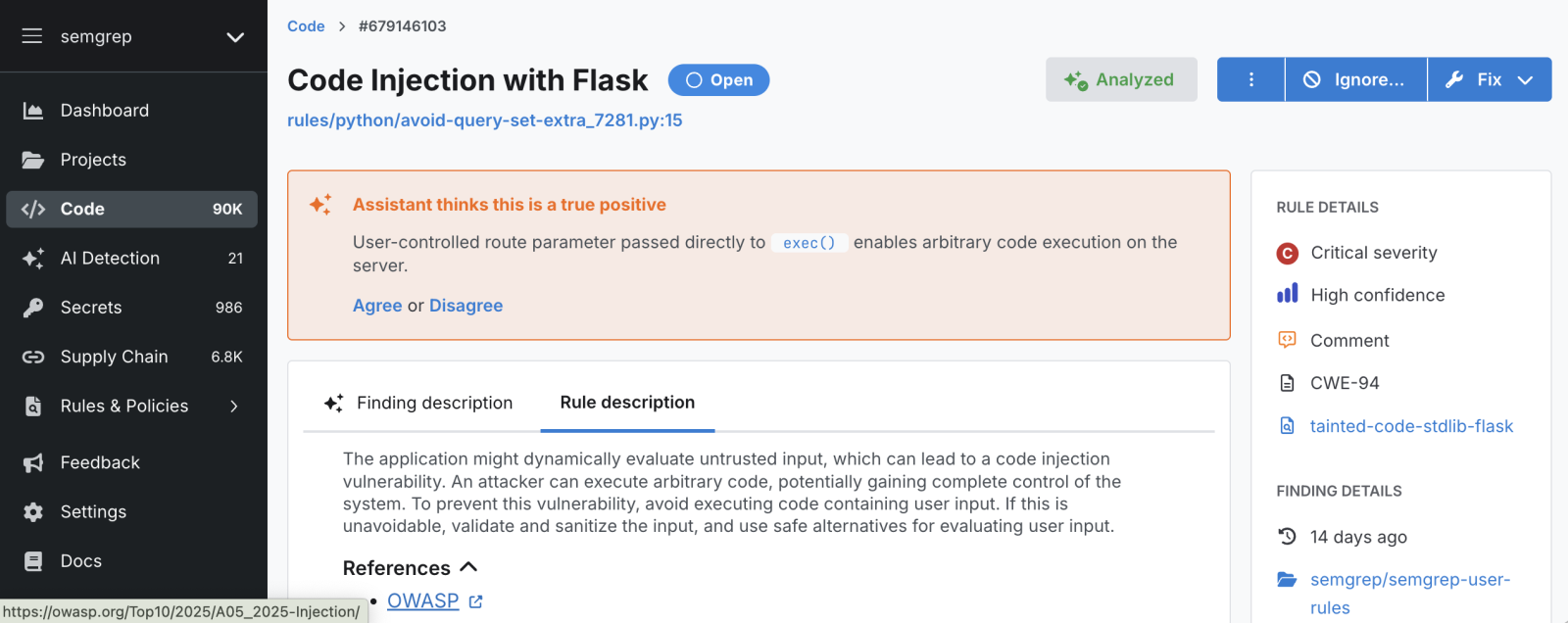 OWASP Top 10 2025 Semgrep Rule Description