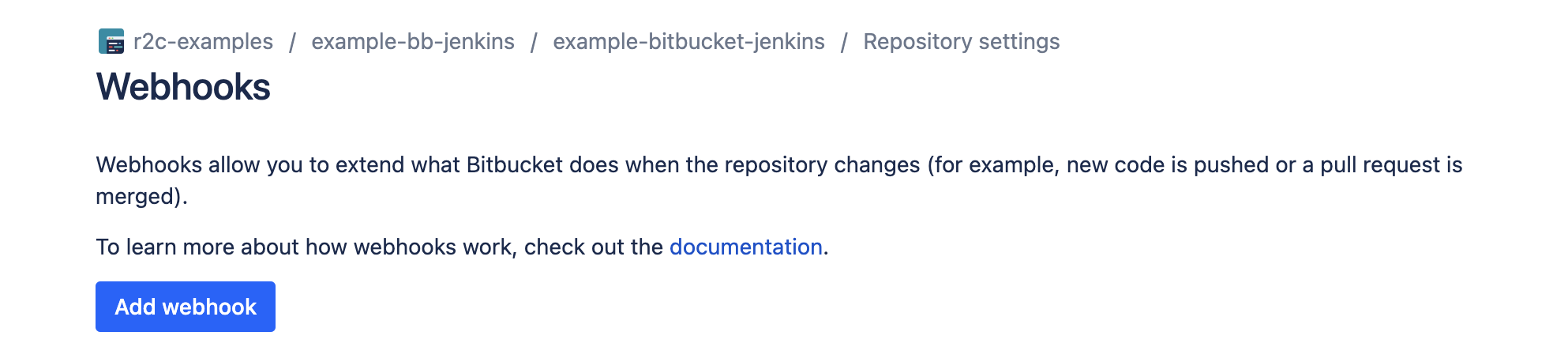 A Bitbucket repository&#39;s Webhooks page