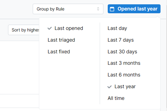 Time period and status filters