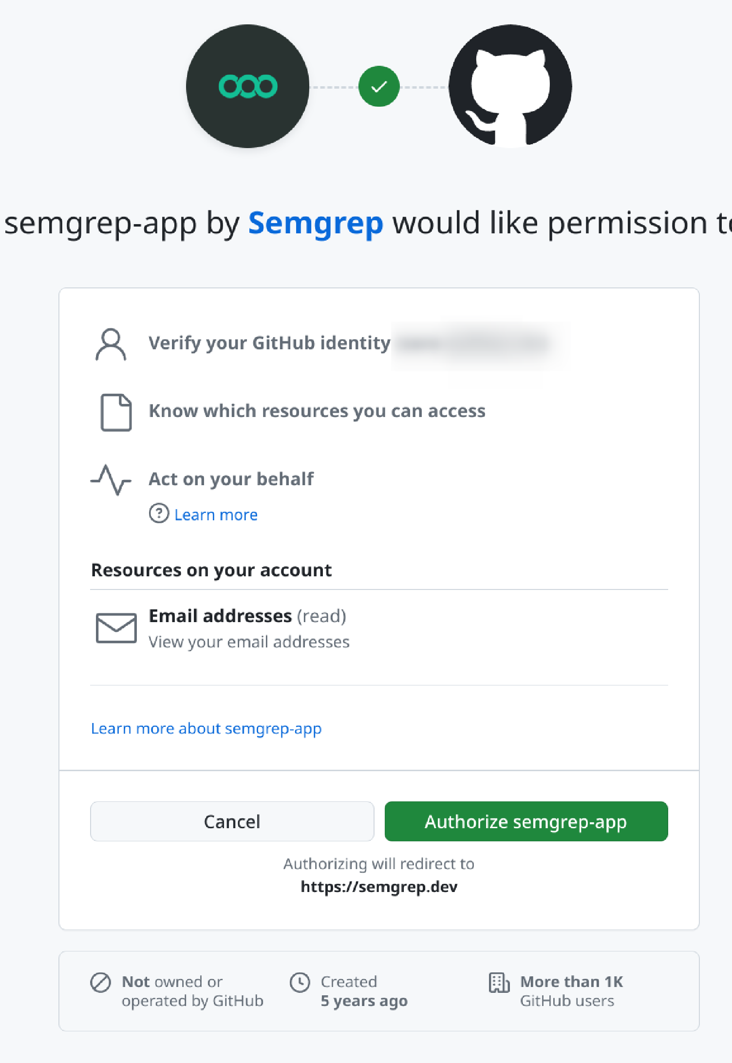 You grant Semgrep read access to your email address when you sign in for the first time.