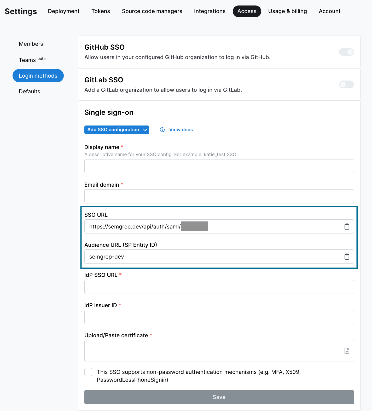 Finding Single sign on URL, and Audience URI via Semgrep AppSec Platform