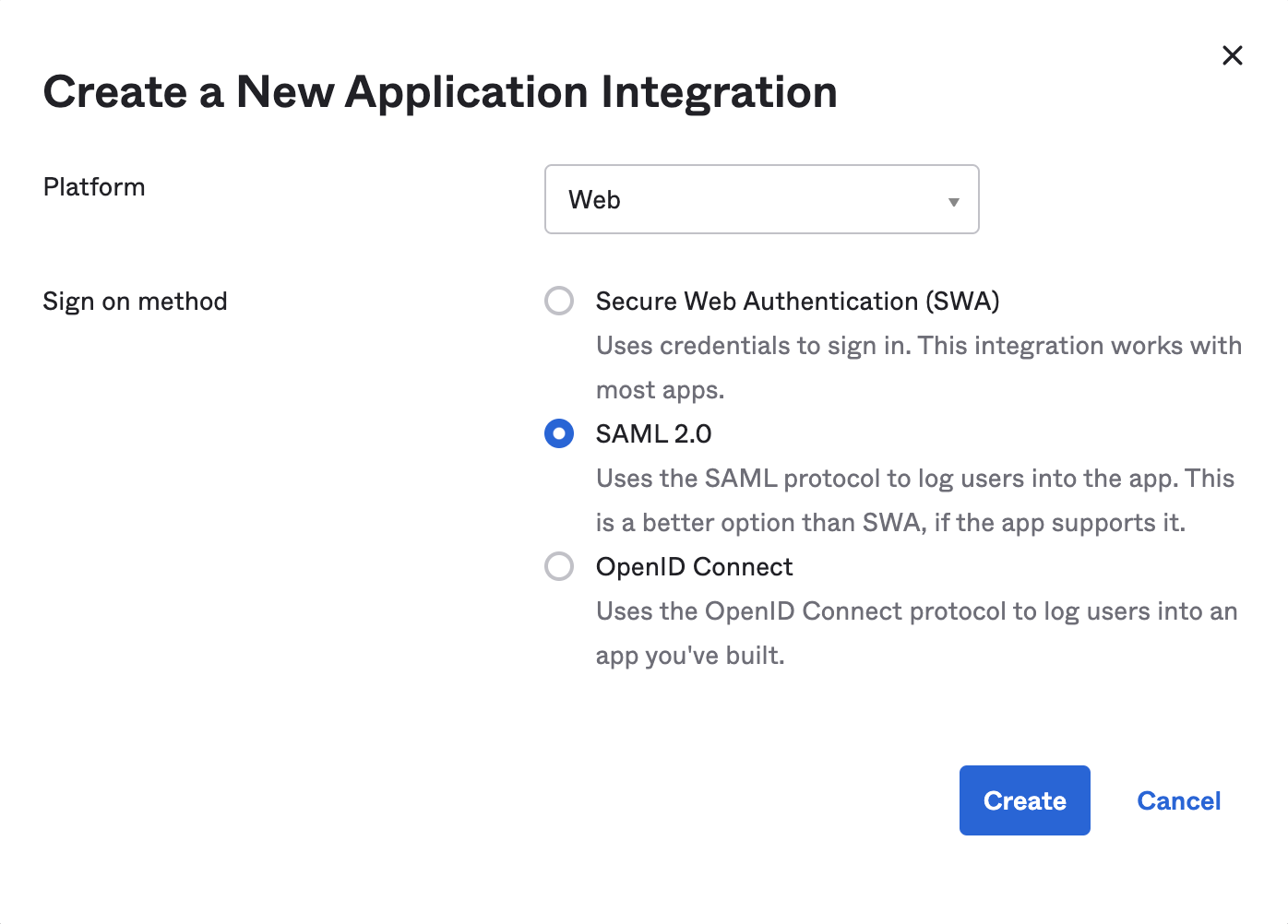 Creating SAML app through Okta