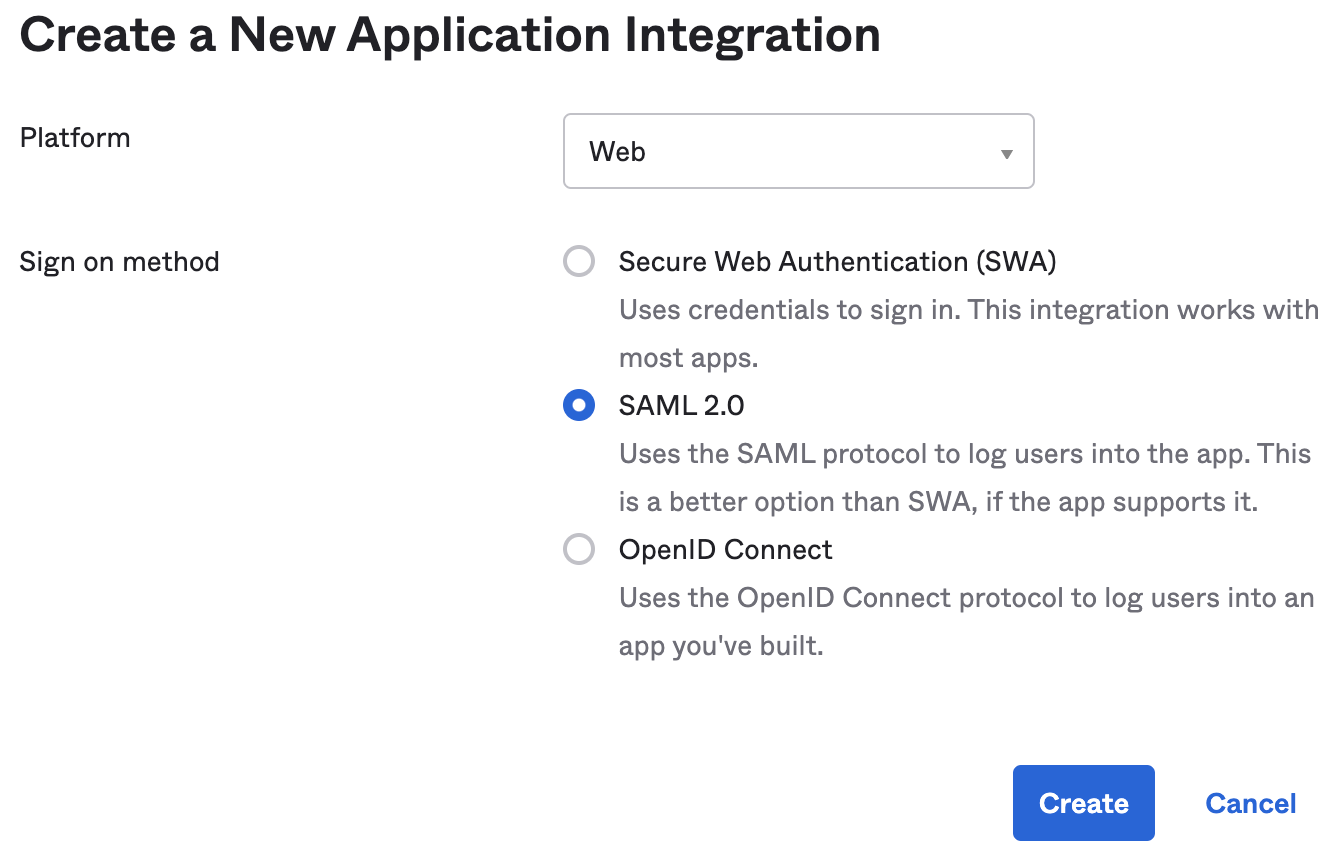 Creating SAML app through Okta