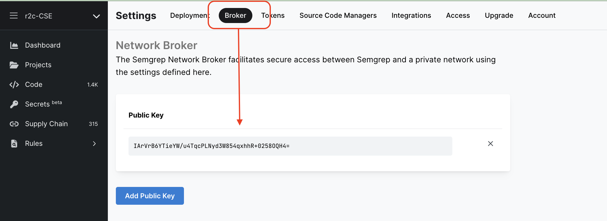Screenshot of Semgrep AppSec Platform&#39;s Network Broker page