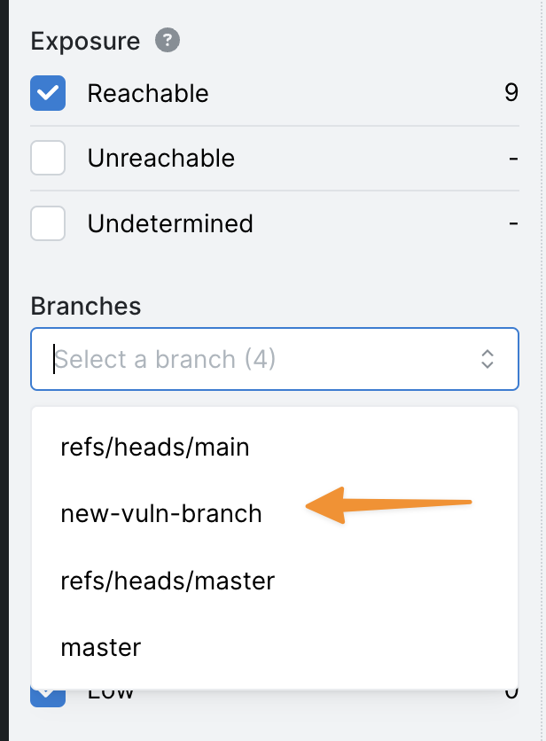Branch selector with branch options shown